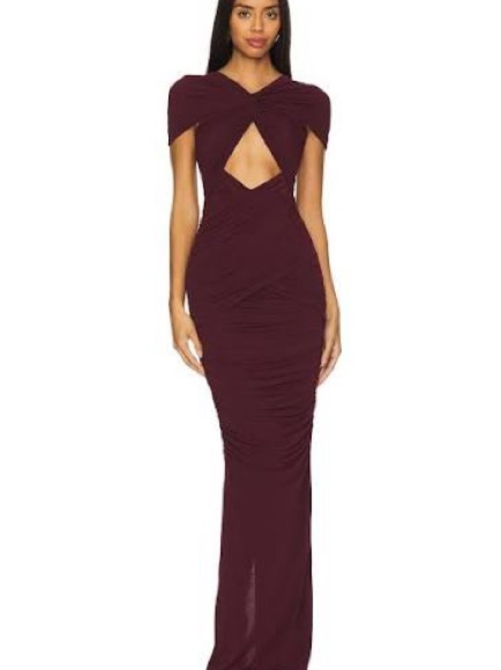 Ronny Kobo Collection Twist Front Cutout Maxi Dress in Burgundy